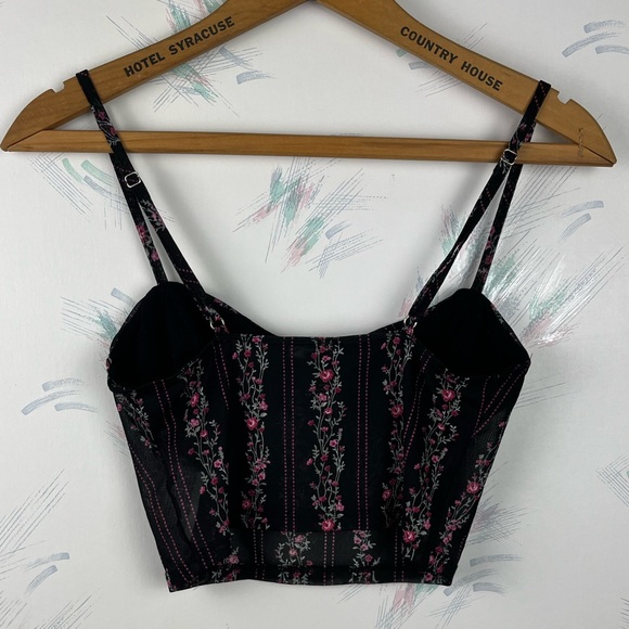 Forever 21 Black Pink Floral Print Cropped Bra Top - Picture 4 of 8